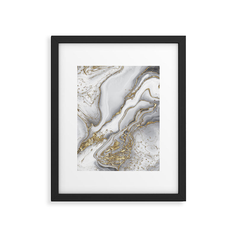 Grey liquid marble - pearl and gold Framed Art Print Gallery Image 6