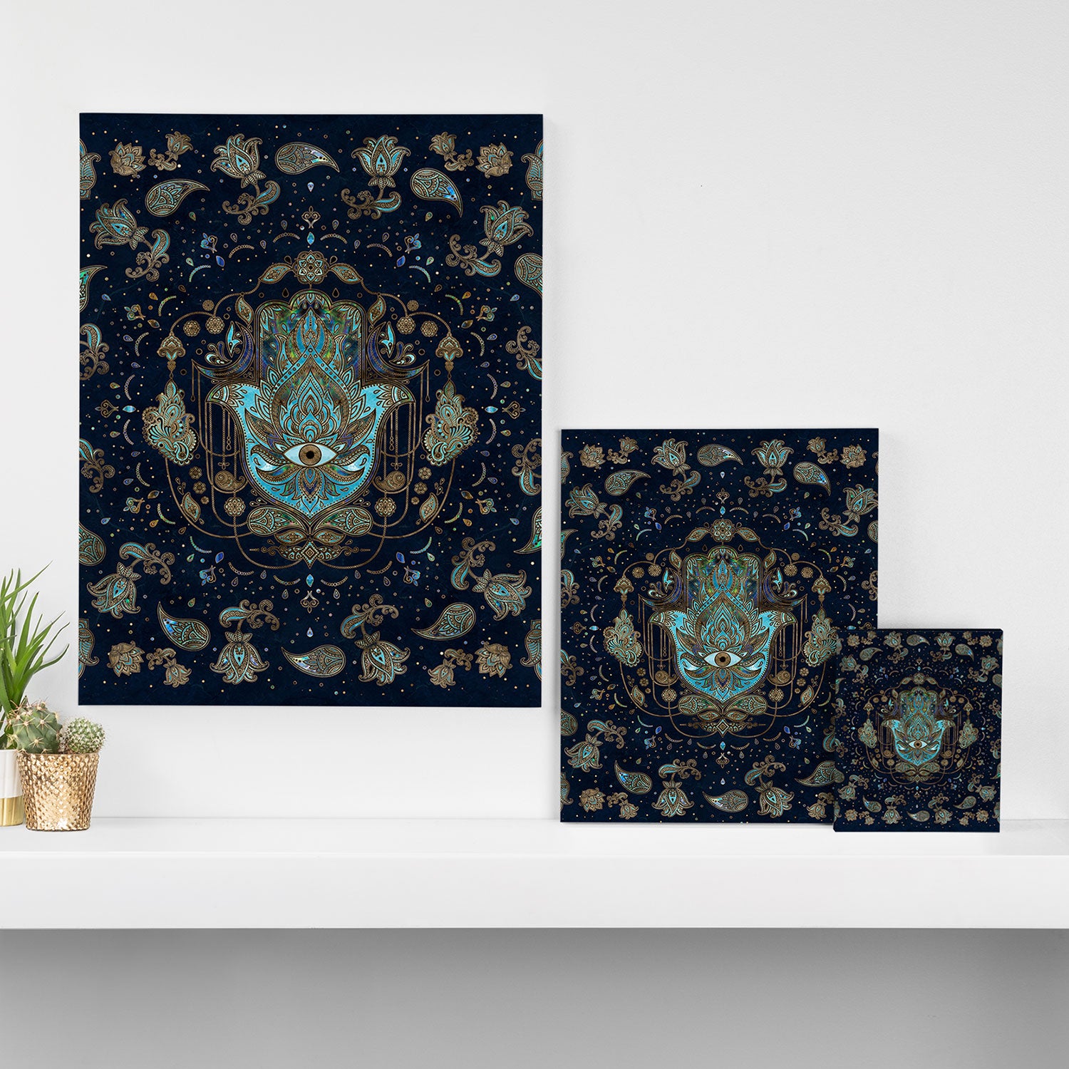 Hamsa Hand -Hand of Fatima Blue Gemstones Canvas Print Gallery Image 3