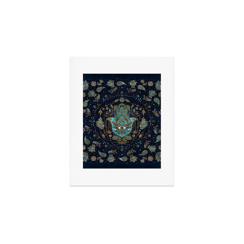 Hamsa Hand -Hand of Fatima Blue Gemstones Art Print Gallery Image 1