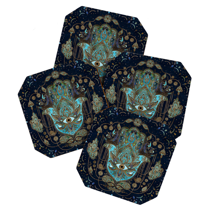 Hamsa Hand -Hand of Fatima Blue Gemstones Coaster Gallery Image 1