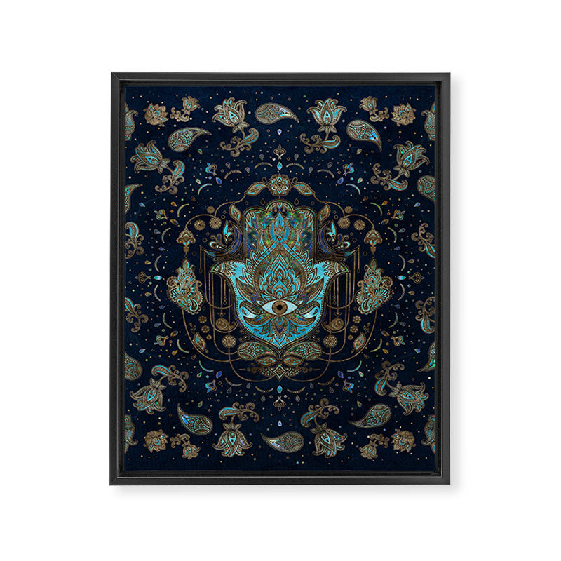 Hamsa Hand -Hand of Fatima Blue Gemstones Framed Canvas Print Gallery Image 8