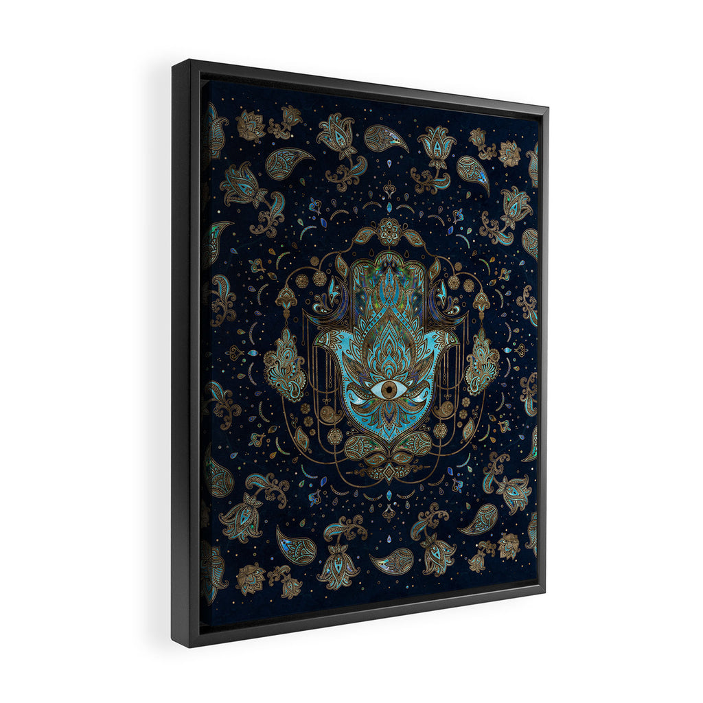 Hamsa Hand -Hand of Fatima Blue Gemstones Framed Canvas Print Gallery Image 2