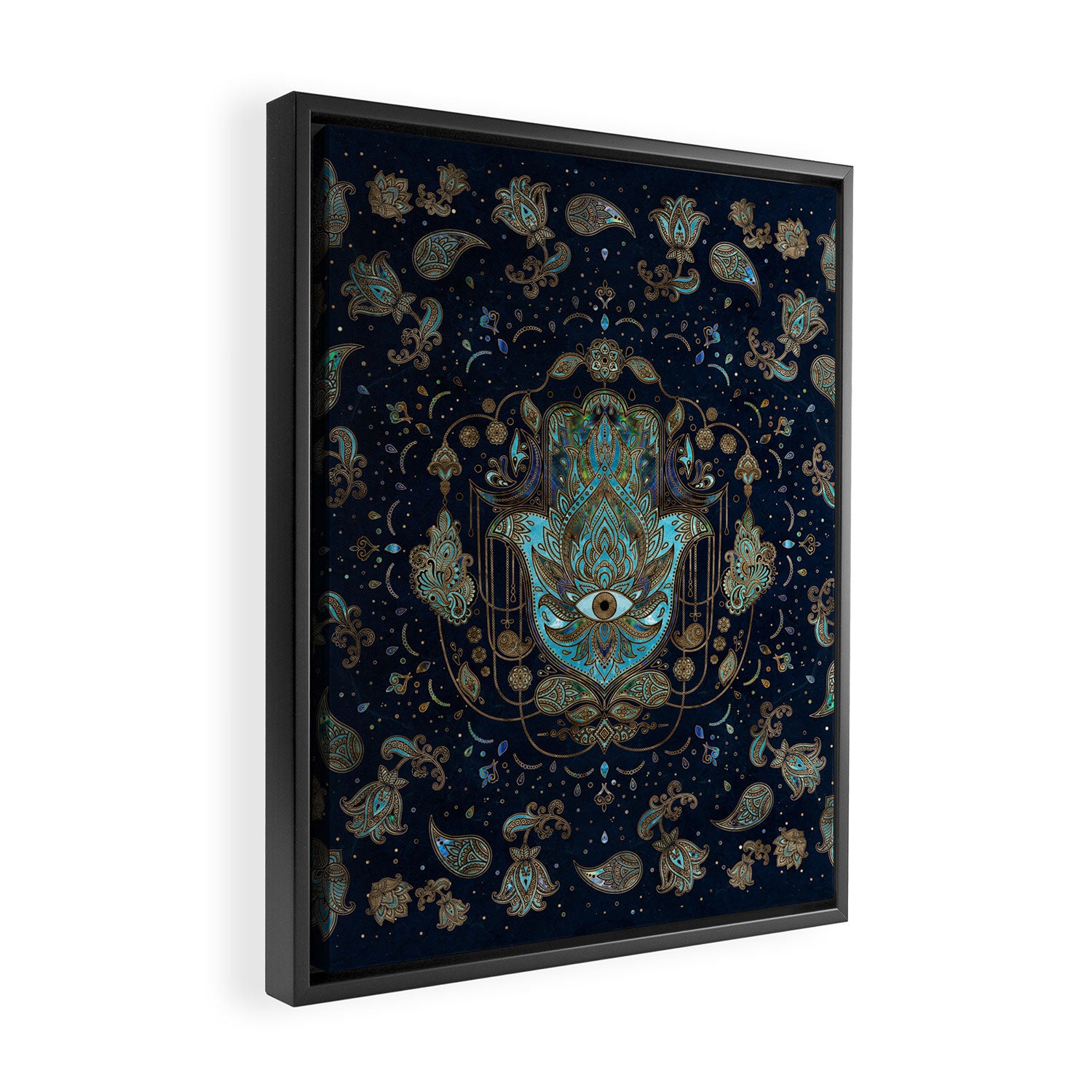 Hamsa Hand -Hand of Fatima Blue Gemstones Framed Canvas Print Gallery Image 2