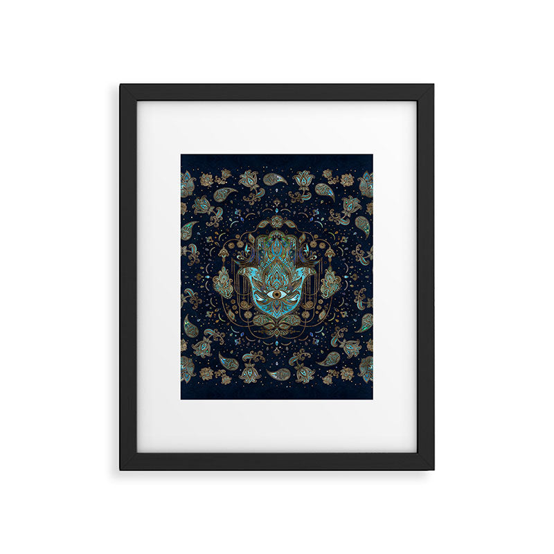 Hamsa Hand -Hand of Fatima Blue Gemstones Framed Art Print Gallery Image 6