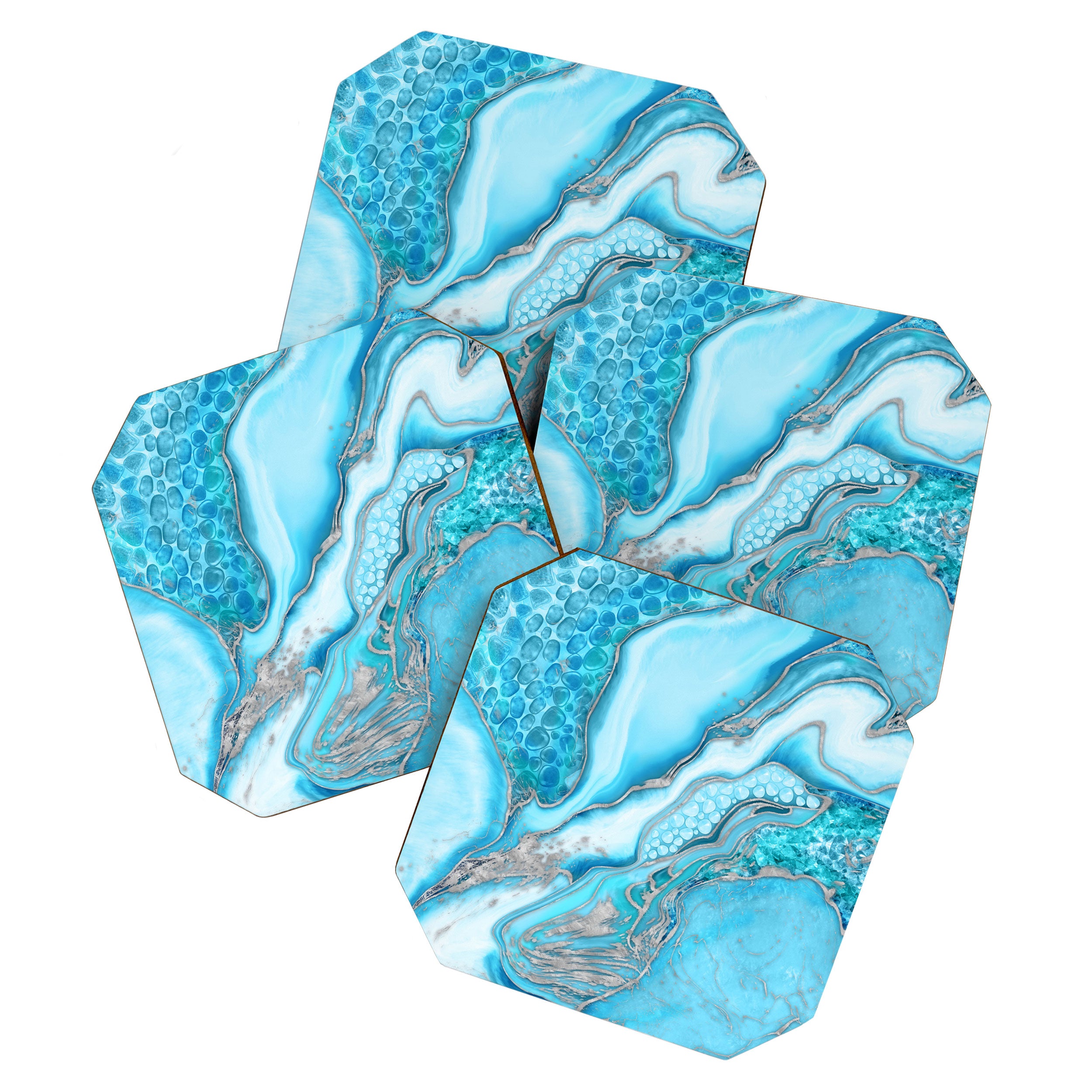 Liquid Marble -Blue quartz and gemstones Coaster Gallery Image 1