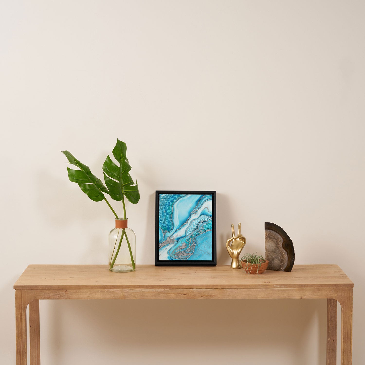 Liquid Marble -Blue quartz and gemstones Framed Canvas Print Gallery Image 4