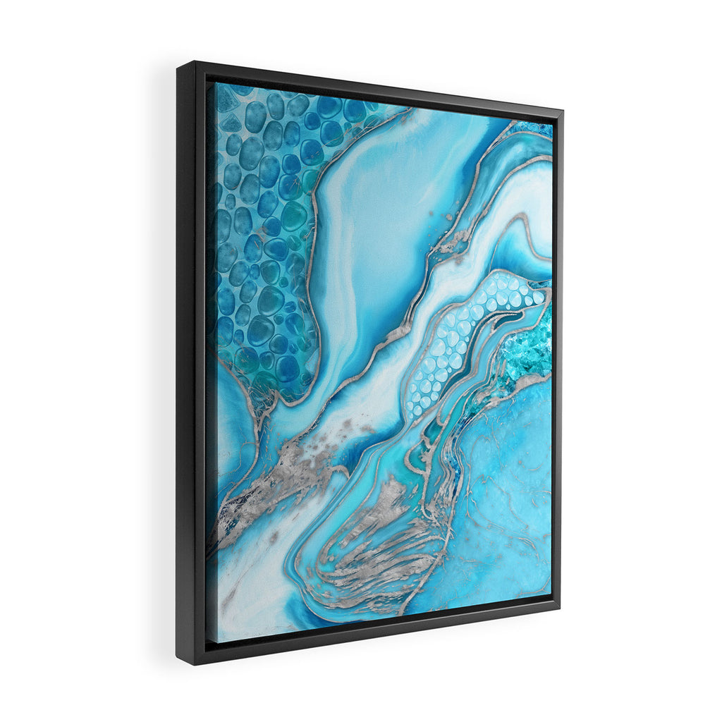 Liquid Marble -Blue quartz and gemstones Framed Canvas Print Gallery Image 2
