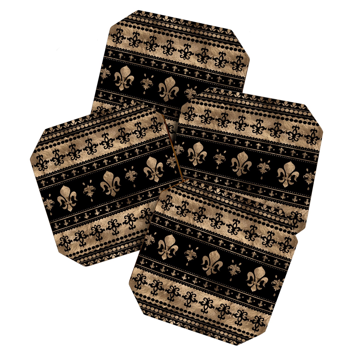 Luxury black and gold Fleur-de-lis ornament  Coaster Gallery Image 1