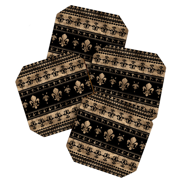 Luxury black and gold Fleur-de-lis ornament  Coaster Gallery Image 1
