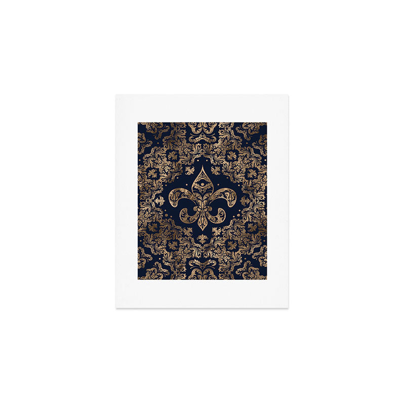Luxury Fleur-de-lis Ornament - gold and dark blue Art Print Gallery Image 1