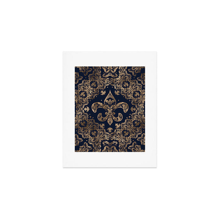 Luxury Fleur-de-lis Ornament - gold and dark blue Art Print Gallery Image 1