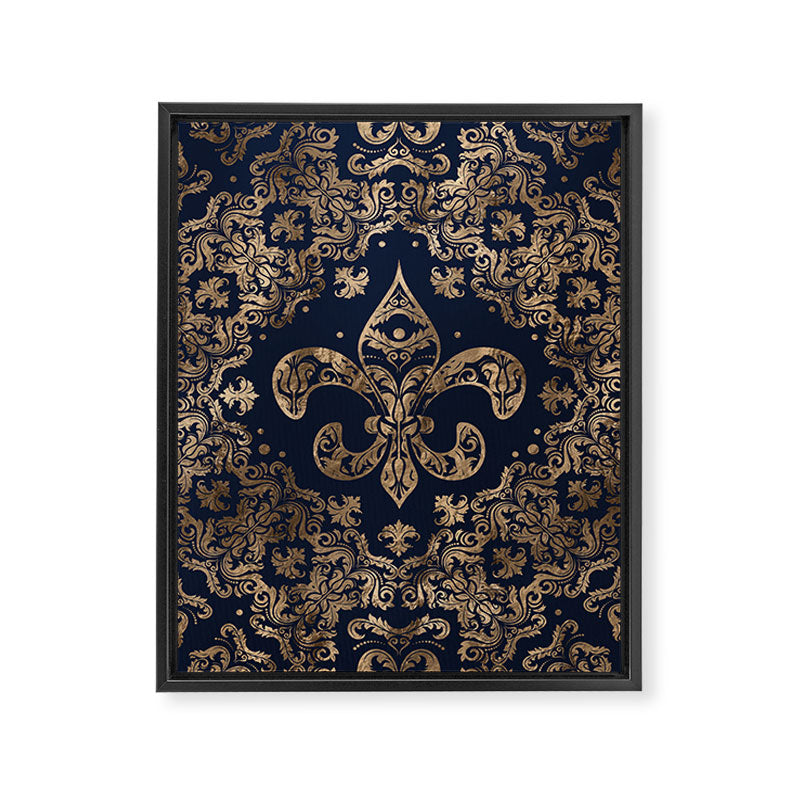 Luxury Fleur-de-lis Ornament - gold and dark blue Framed Canvas Print Gallery Image 8