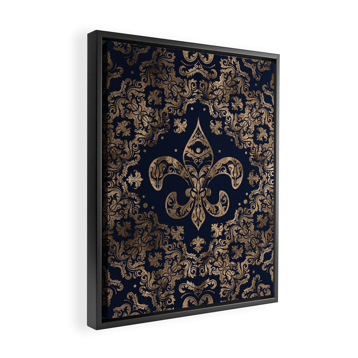 Luxury Fleur-de-lis Ornament - gold and dark blue Framed Canvas Print Gallery Image 2