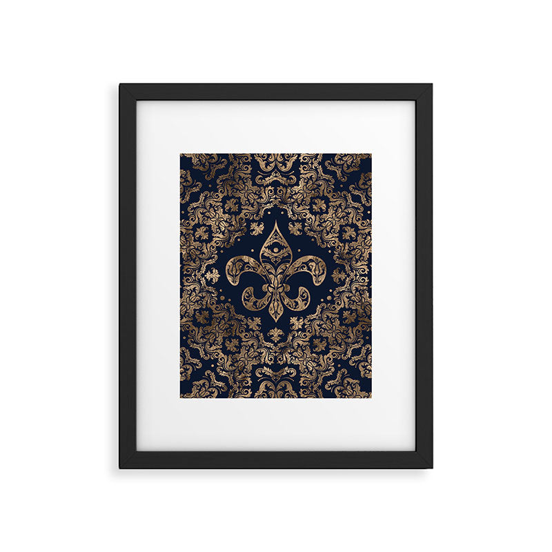 Luxury Fleur-de-lis Ornament - gold and dark blue Framed Art Print Gallery Image 4
