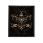 Owl in Sacred Geometry Composition - Black and Gold Framed Canvas Print Gallery Image 8