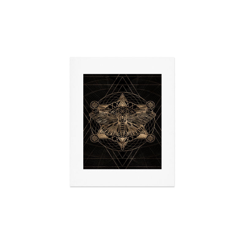 Regal moth in Sacred Geometry - Black and Gold Art Print Gallery Image 1