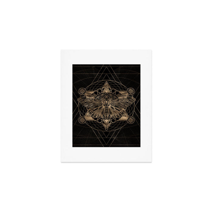 Regal moth in Sacred Geometry - Black and Gold Art Print Gallery Image 1