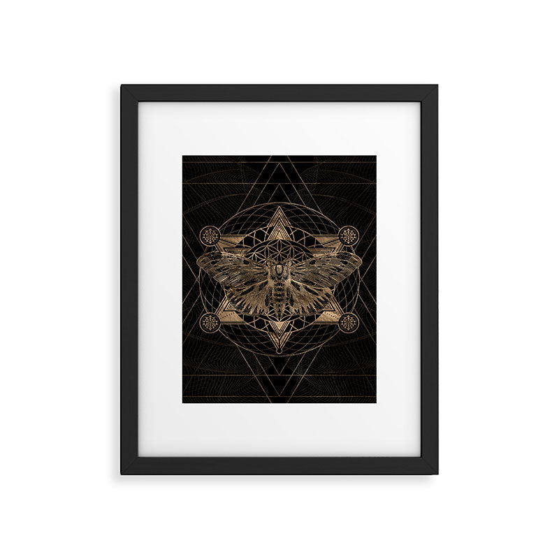 Regal moth in Sacred Geometry - Black and Gold Framed Art Print Gallery Image 6