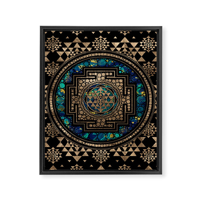 Sri Yantra  / Sri Chakra Marble and Gold Framed Canvas Print Gallery Image 1