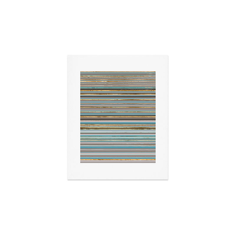 Taupe, gold and teal stripes Art Print Gallery Image 1