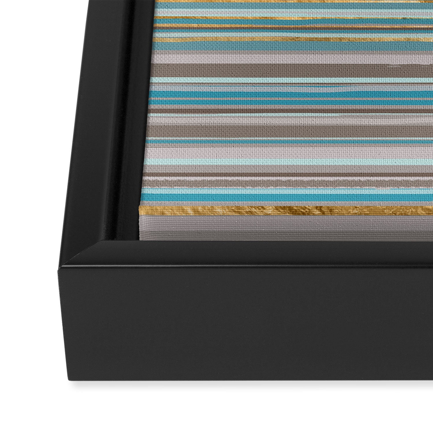 Taupe, gold and teal stripes Framed Canvas Print Gallery Image 3