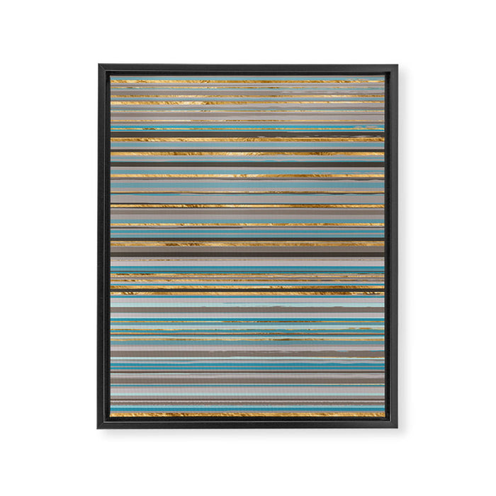 Taupe, gold and teal stripes Framed Canvas Print Gallery Image 1