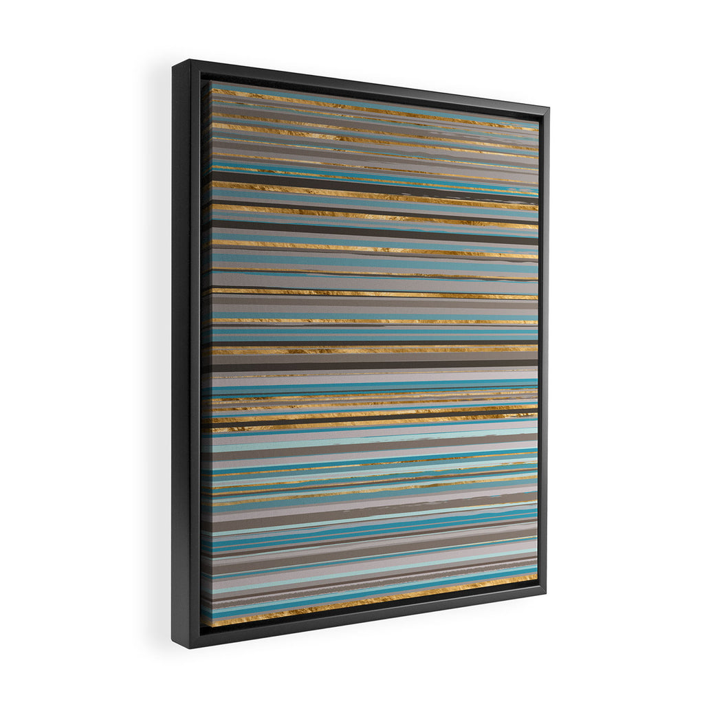 Taupe, gold and teal stripes Framed Canvas Print Gallery Image 2