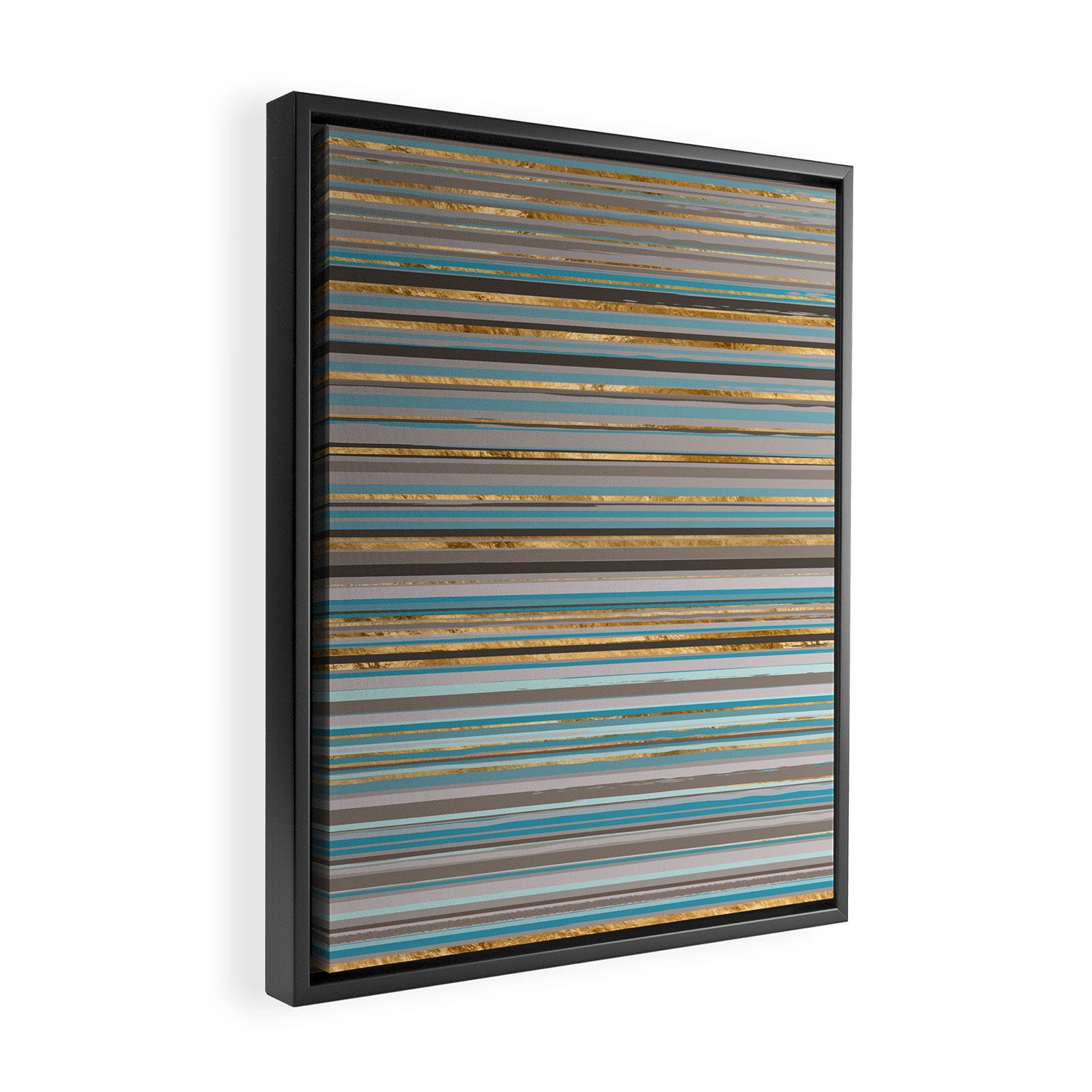 Taupe, gold and teal stripes Framed Canvas Print Gallery Image 2