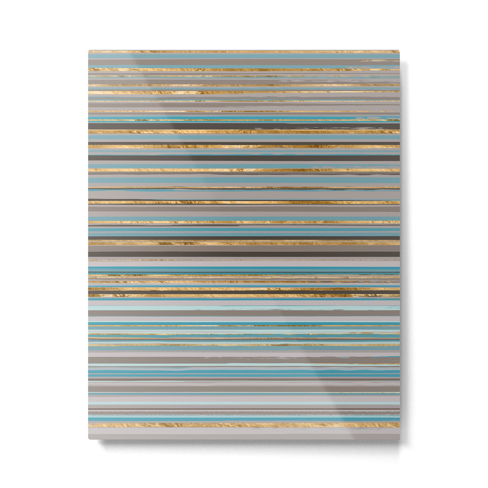 Taupe, gold and teal stripes Metal Print Gallery Image 6