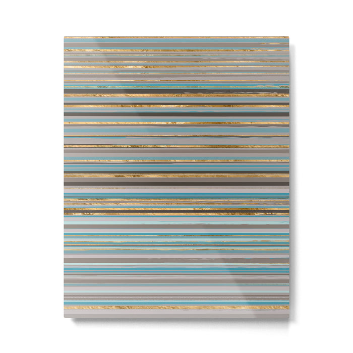 Taupe, gold and teal stripes Metal Print Gallery Image 1