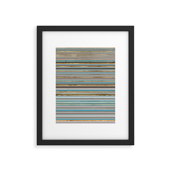 Taupe, gold and teal stripes Framed Art Print Gallery Image 1