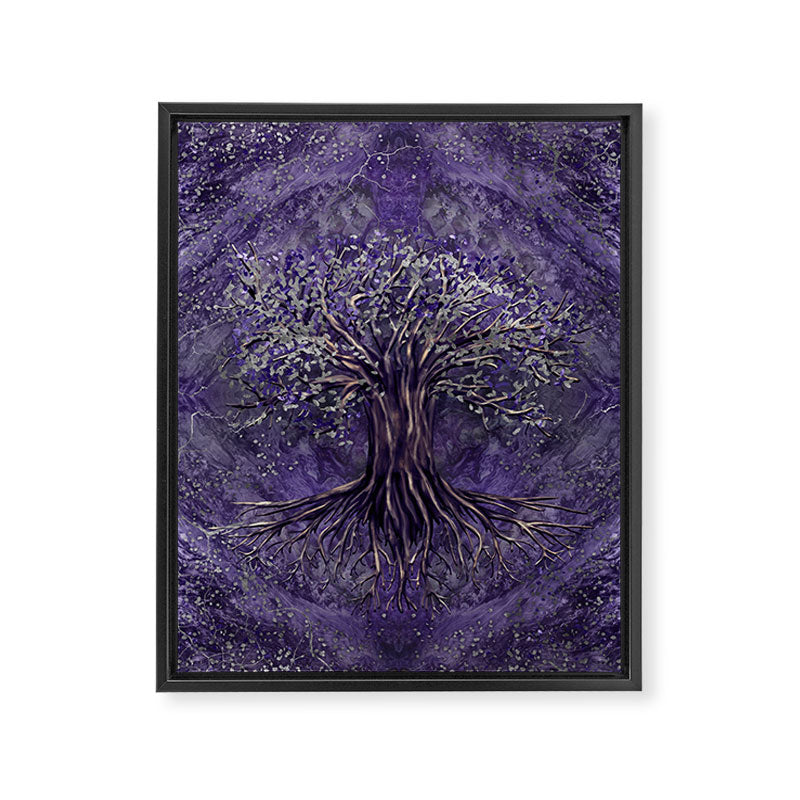 Tree of life -Yggdrasil Amethyst and silver Framed Canvas Print Gallery Image 8