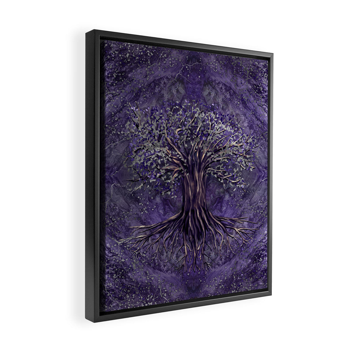 Tree of life -Yggdrasil Amethyst and silver Framed Canvas Print Gallery Image 2