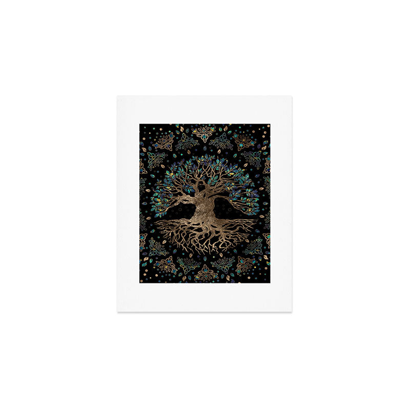 Tree of life -Yggdrasil Golden and Marble ornament Art Print Gallery Image 1