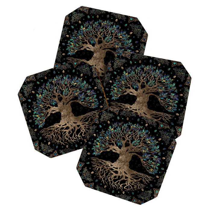 Tree of life -Yggdrasil Golden and Marble ornament Coaster Gallery Image 1
