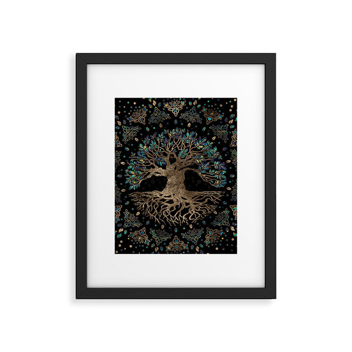 Tree of life -Yggdrasil Golden and Marble ornament Framed Art Print Gallery Image 1