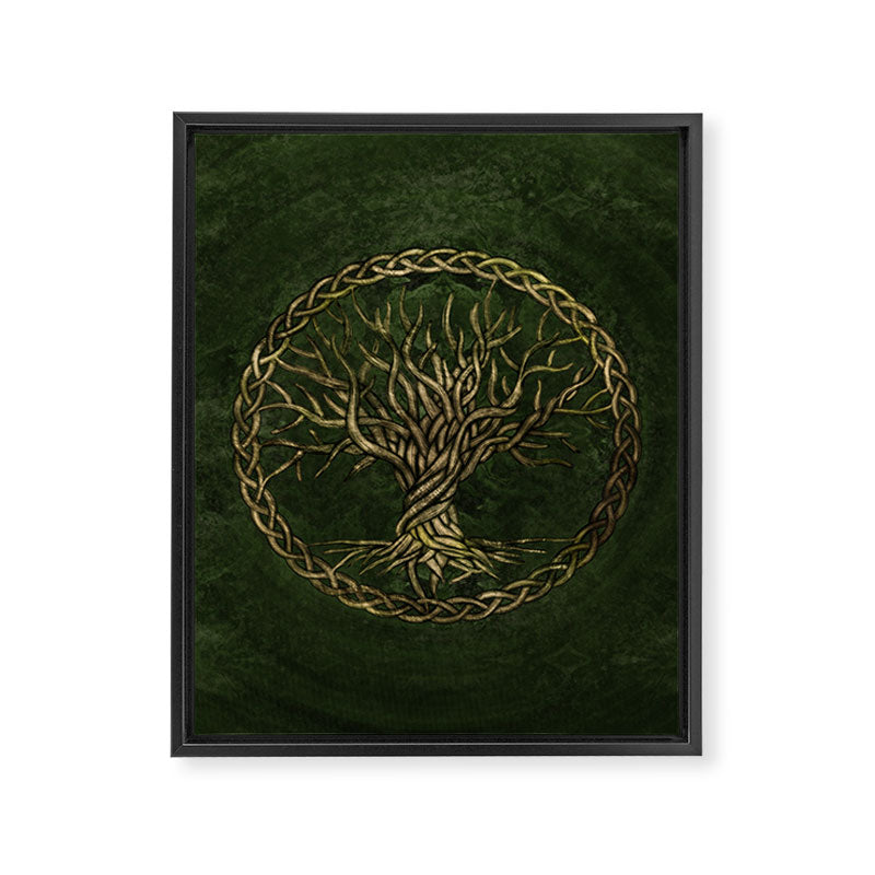 Tree of life -Yggdrasil -green and gold Framed Canvas Print Gallery Image 8