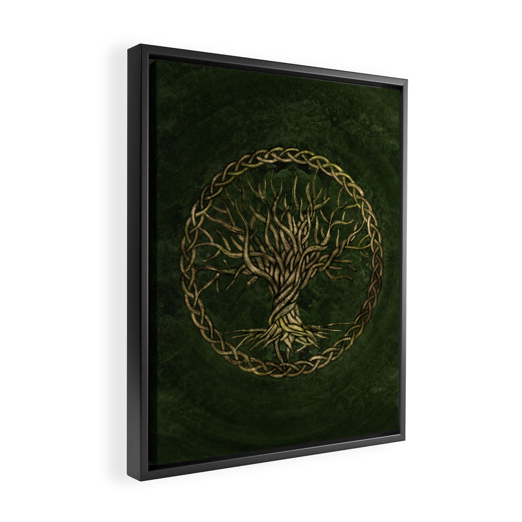 Tree of life -Yggdrasil -green and gold Framed Canvas Print Gallery Image 2