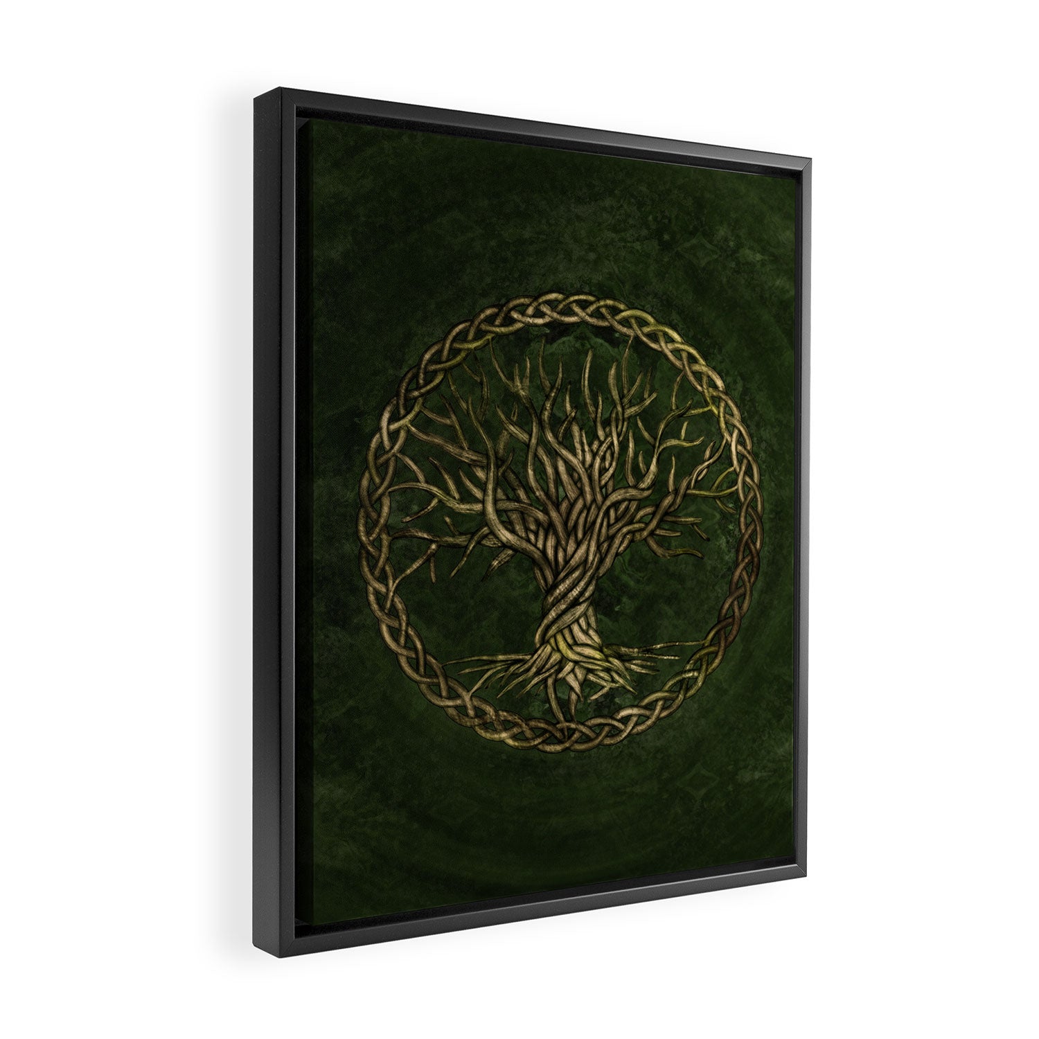 Tree of life -Yggdrasil -green and gold Framed Canvas Print Gallery Image 2