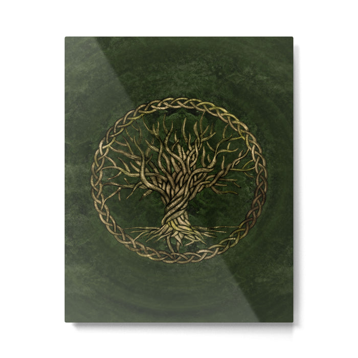 Tree of life -Yggdrasil -green and gold Metal Print Gallery Image 1