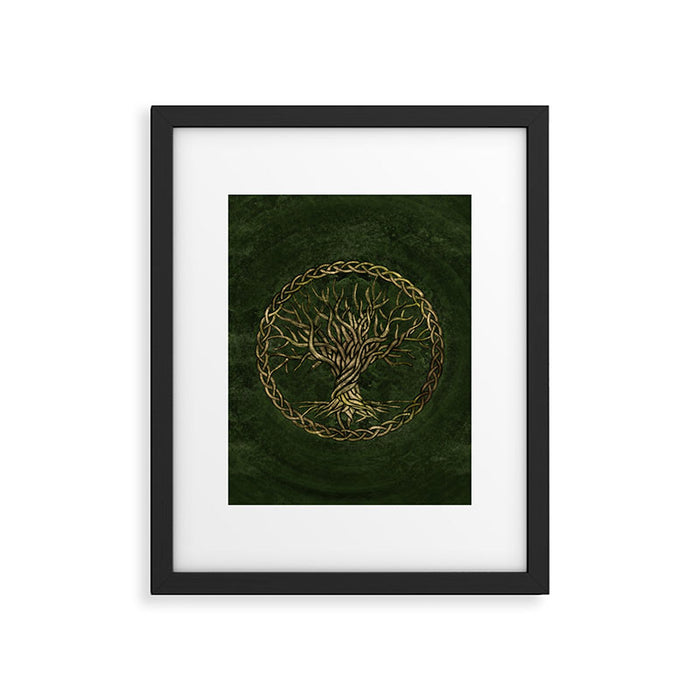Tree of life -Yggdrasil -green and gold Framed Art Print Gallery Image 1
