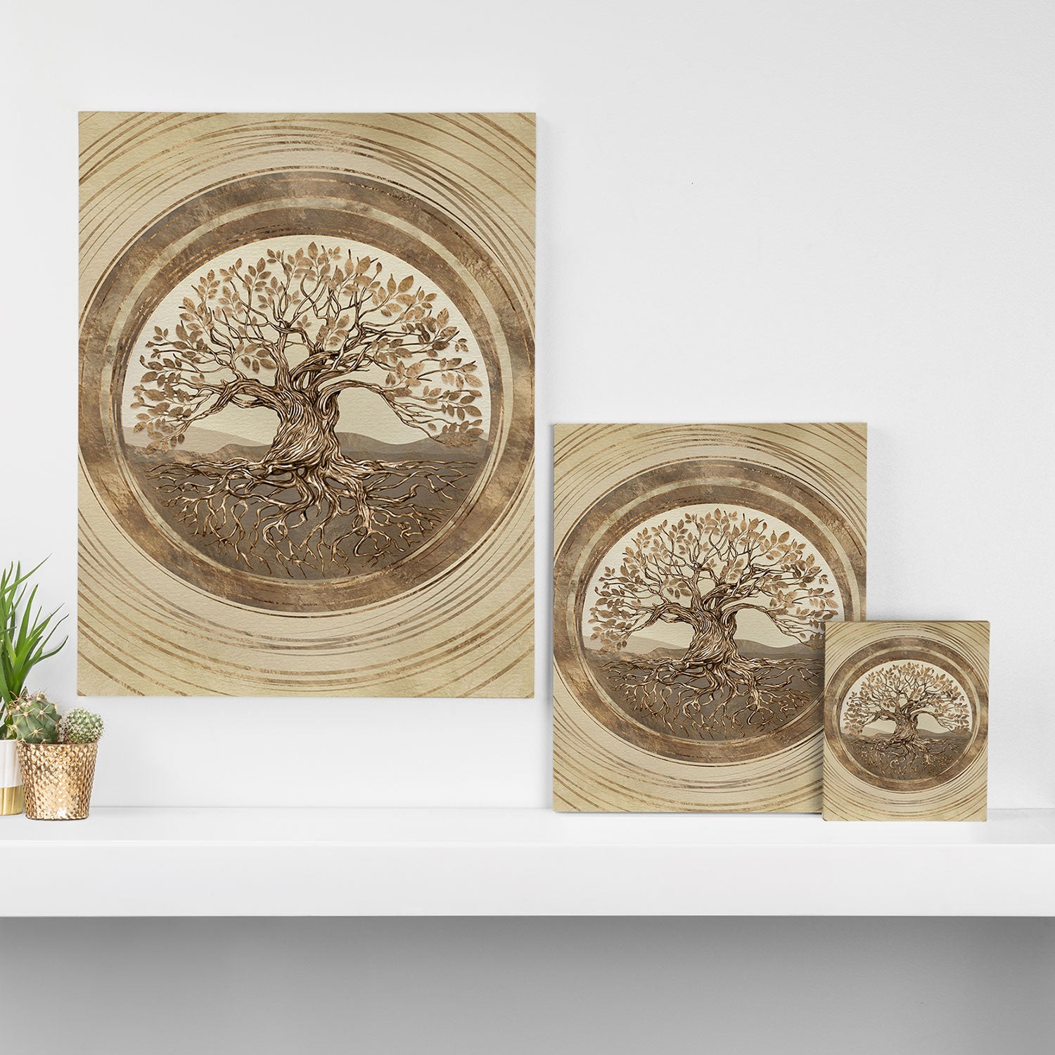 Tree of life -Yggdrasil Pastel Gold Canvas Print Gallery Image 3
