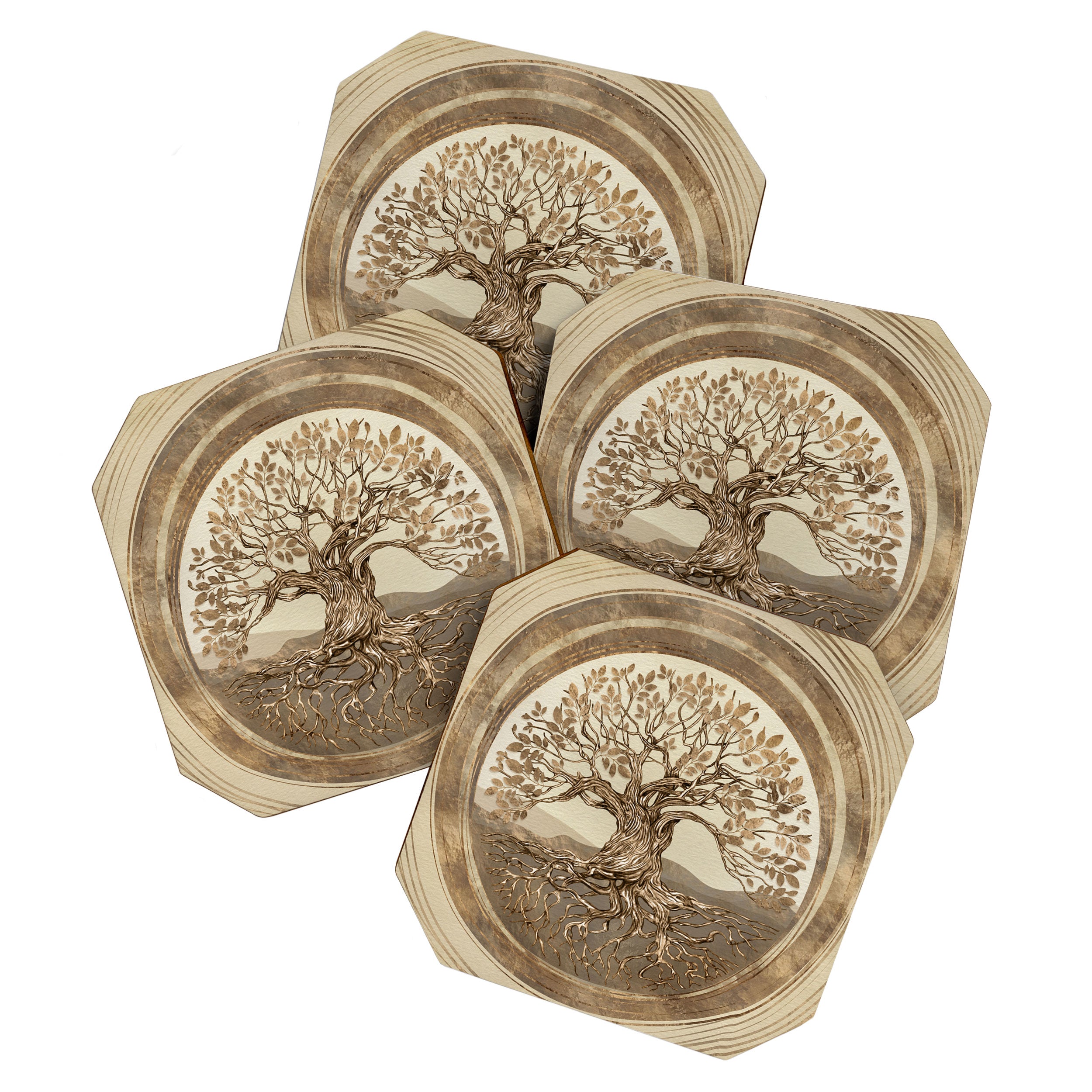 Tree of life -Yggdrasil Pastel Gold Coaster Gallery Image 1