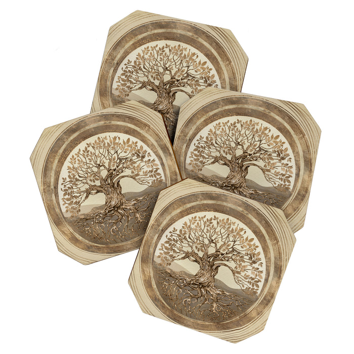 Tree of life -Yggdrasil Pastel Gold Coaster Gallery Image 1
