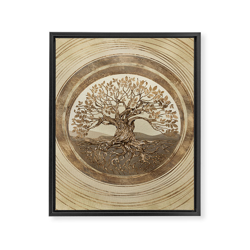 Tree of life -Yggdrasil Pastel Gold Framed Canvas Print Gallery Image 8