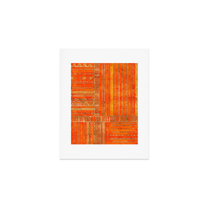 Tribal Ethnic pattern gold on bright orange Art Print Gallery Image 1