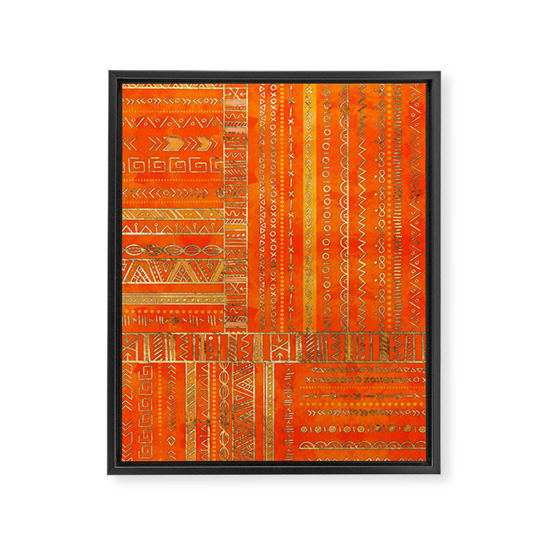 Tribal Ethnic pattern gold on bright orange Framed Canvas Print Gallery Image 8