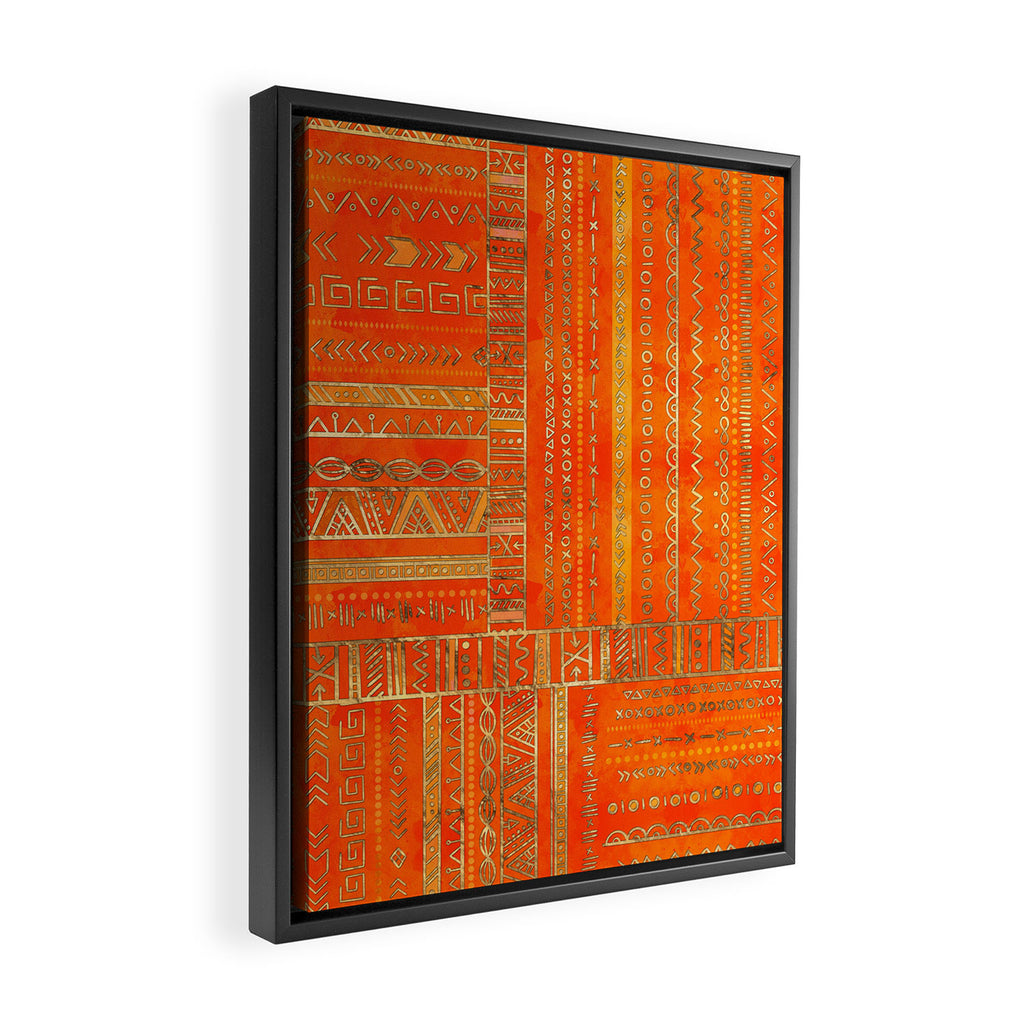 Tribal Ethnic pattern gold on bright orange Framed Canvas Print Gallery Image 2