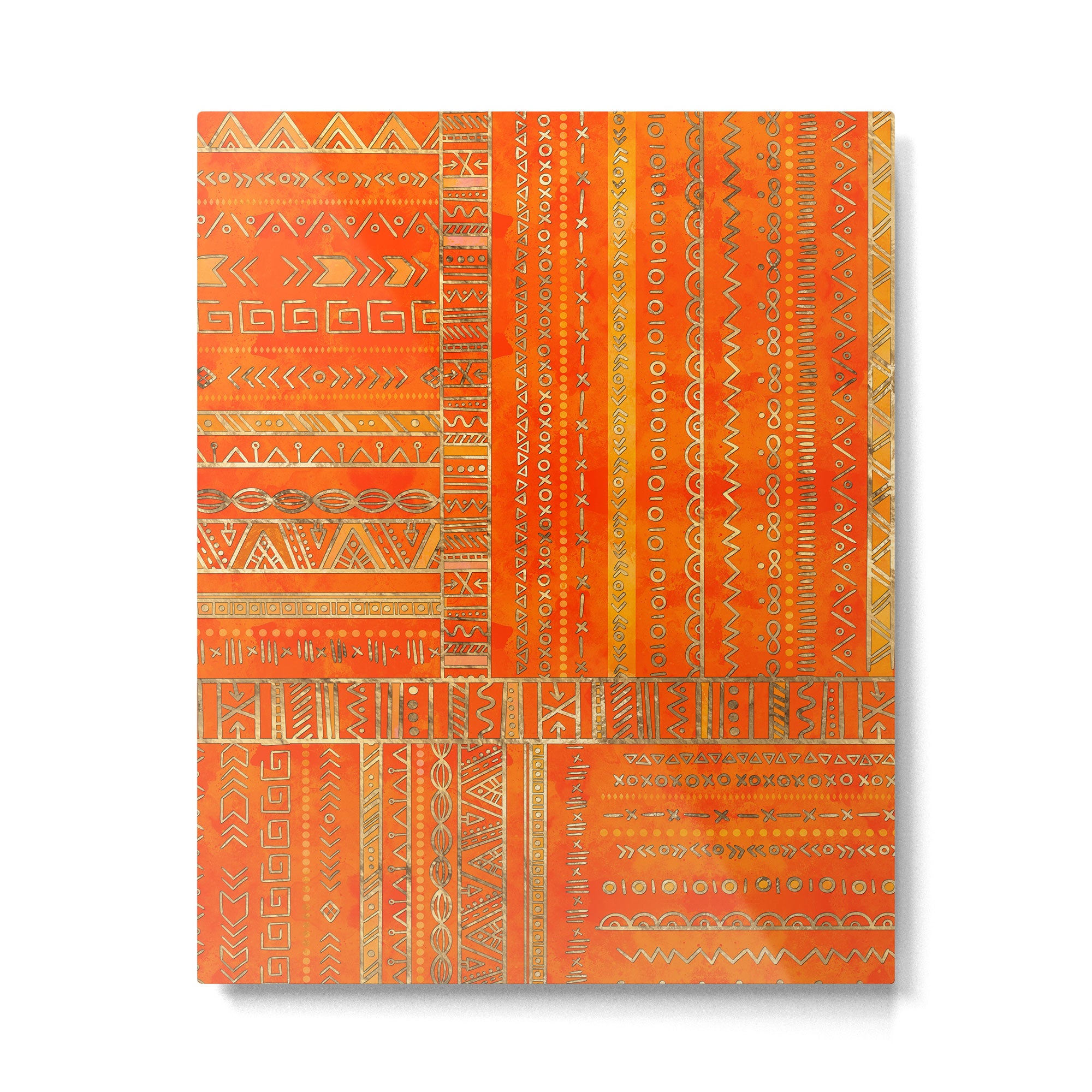 Tribal Ethnic pattern gold on bright orange Metal Print Gallery Image 6