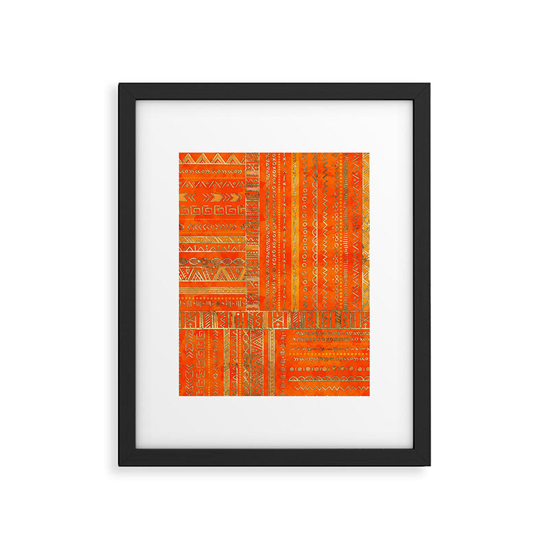 Tribal Ethnic pattern gold on bright orange Framed Art Print Gallery Image 6